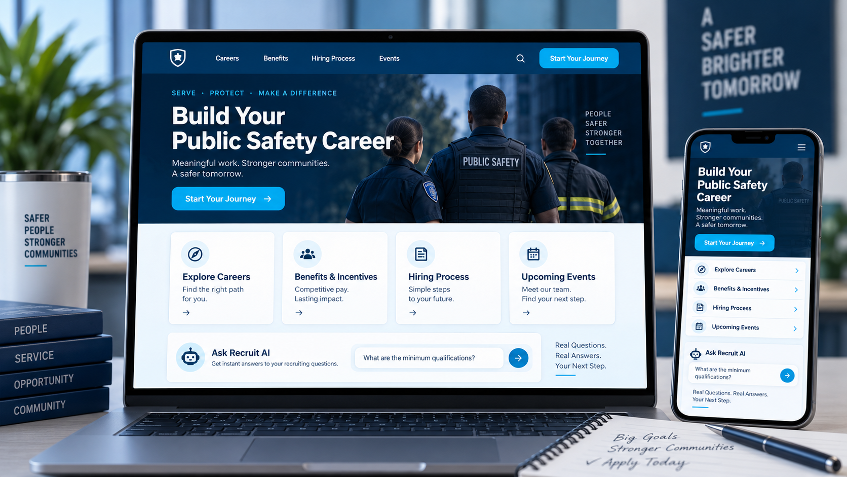 Desktop and mobile preview of a Recruit AI Applicant Recruiting Portal